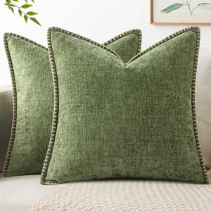 2 Throw Pillow Covers 18x18 Inch Sage Green with  Soft Chenille
