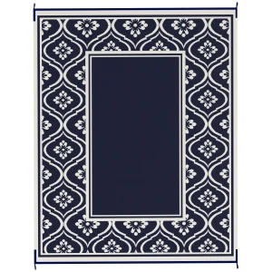 Outdoor Rug, 8' x 10' Plastic Straw, Blue White Border