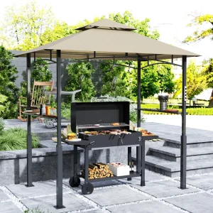 8' X 5' Grill Gazebo, 2-Tier Outdoor Bbq Gazebo, Khaki
